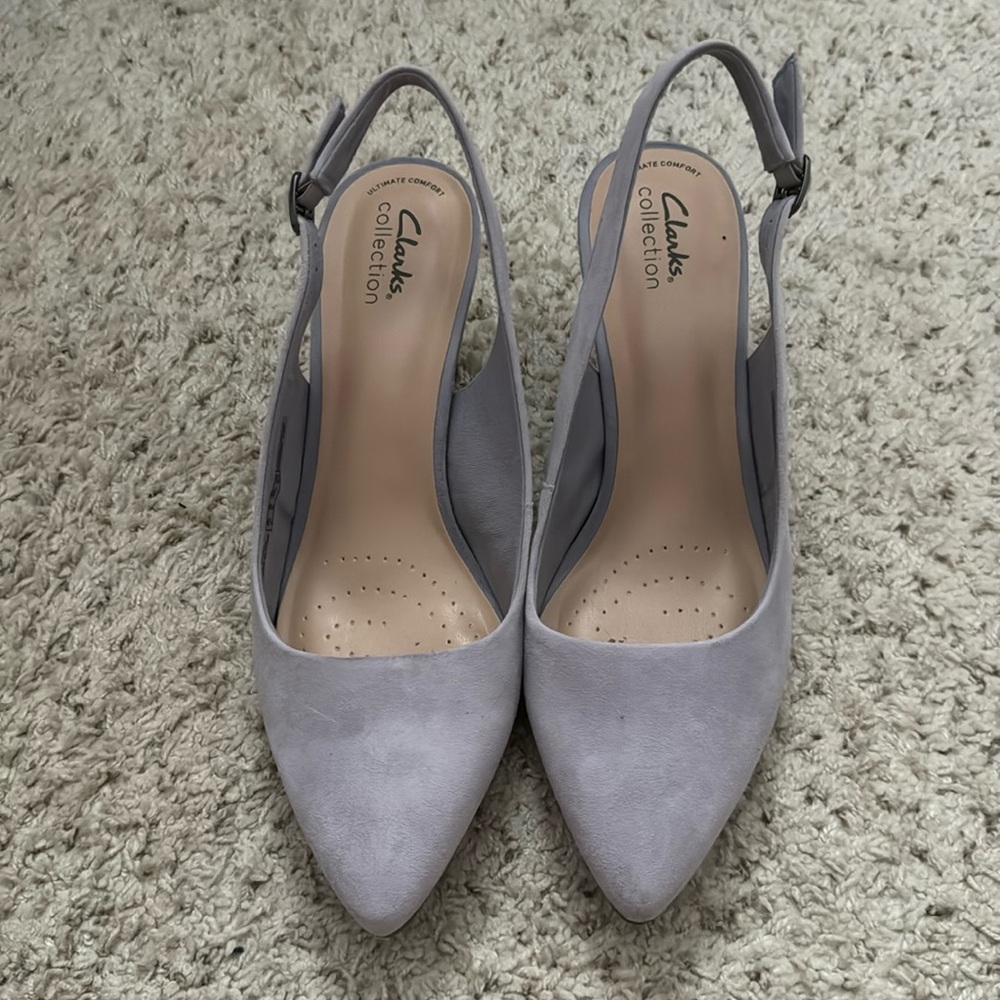 CLARKS LILAC SUEDE KITTEN SLINGBACK HEELS - KATALEYNA